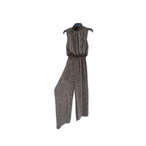 She & Sky Mock Neck Floral Smocked Wide Leg Jumpsuit Zipper Back